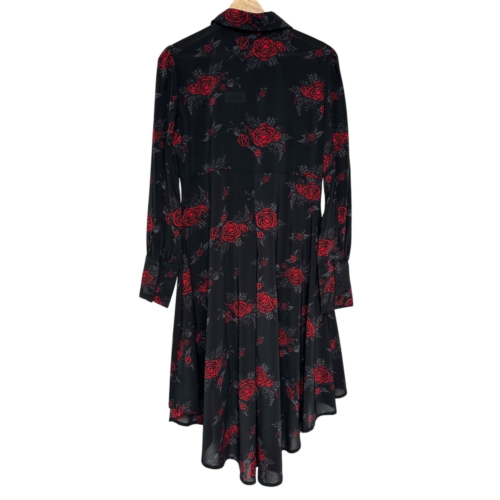 Killstar Red Rose Skull Pentagram High Low Midi Dress Pandora Shirt Dress L - Picture 4 of 11